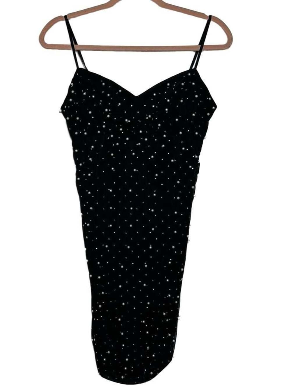 Emerald Sundae Bodycon Dress Size L Black Pearl Rhinestone Mesh